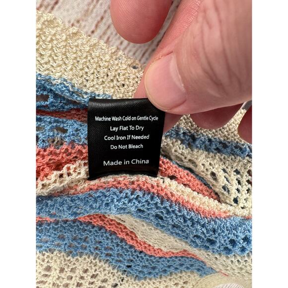 POL Open Knit Cover Up Cardigan Sweater Womens Small Cream Blue Pink - Picture 9 of 11